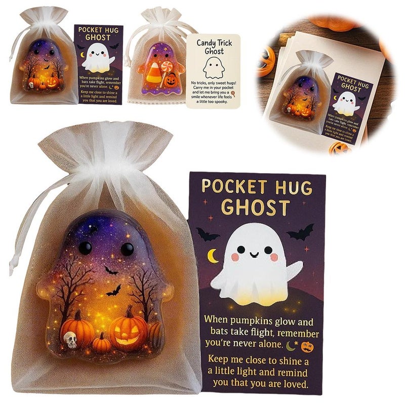 Halloween Pocket Hug Ghost Cards, Halloween Mini Ghost Pocket Hug Gift, Emotional Support Token With Encouragement Card, Friendly Ghost Design For Holiday Gift Exchange And School Events - Image 2